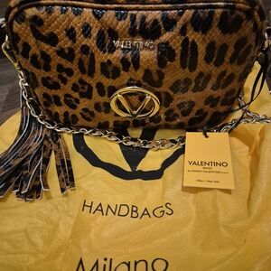 Valentino Animal Print Crossbody Bag with Gold Accents